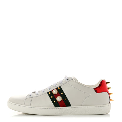 Gucci Calfskin Web Pearl Studded Womens Ace Sneakers 39.5 White 1 of 9
