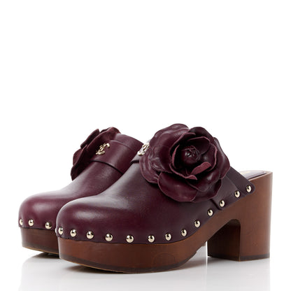 Chanel Calfskin Camellia Clogs 36 Dark Purple 3 of 10