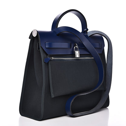 Hermes Vache Hunter Toile Herbag Zip 31 PM Vert Cypress Bleu Saphir 3 of 14