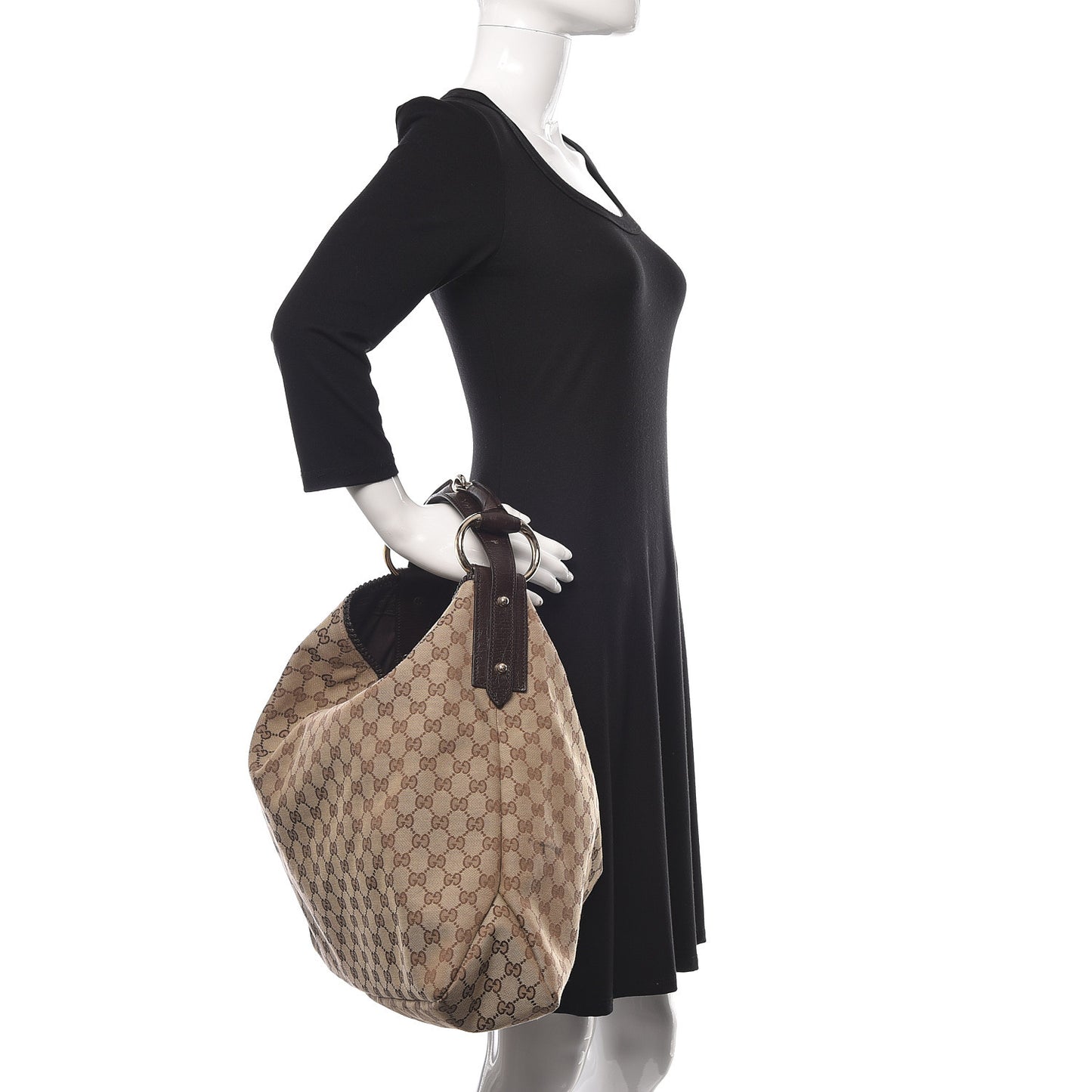 Monogram Large Horsebit Chain Hobo Dark Brown