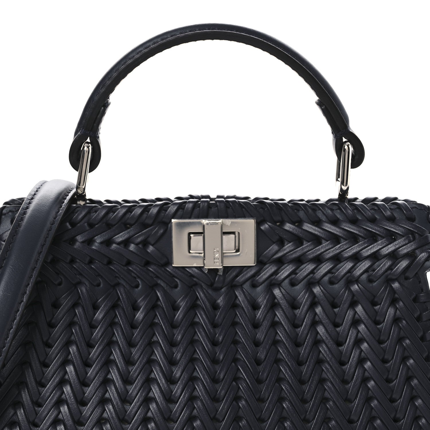 Fendi Vitello King Shiny Nappa Intreccio Petite Peekaboo I SEE U Satchel Midnight 9 of 12