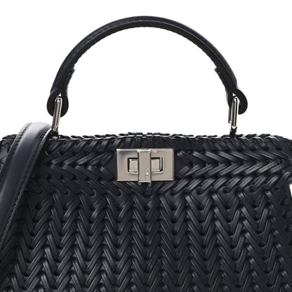 Fendi Vitello King Shiny Nappa Intreccio Petite Peekaboo I SEE U Satchel Midnight 9 of 12