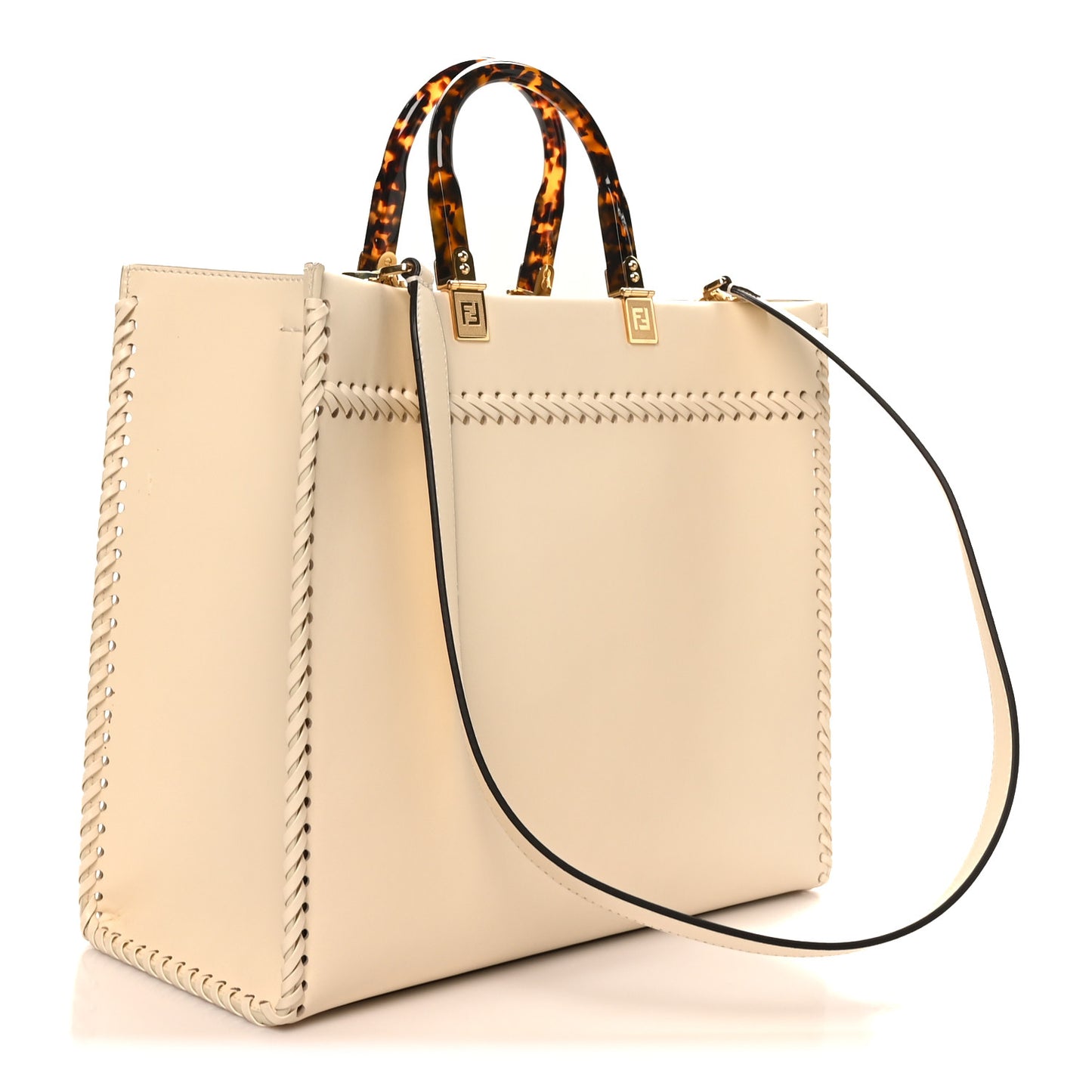 Vitello King Ceylon Plexiglass Woven Logo Debossed Medium Fendi Sunshine Shopper Tote White Ice