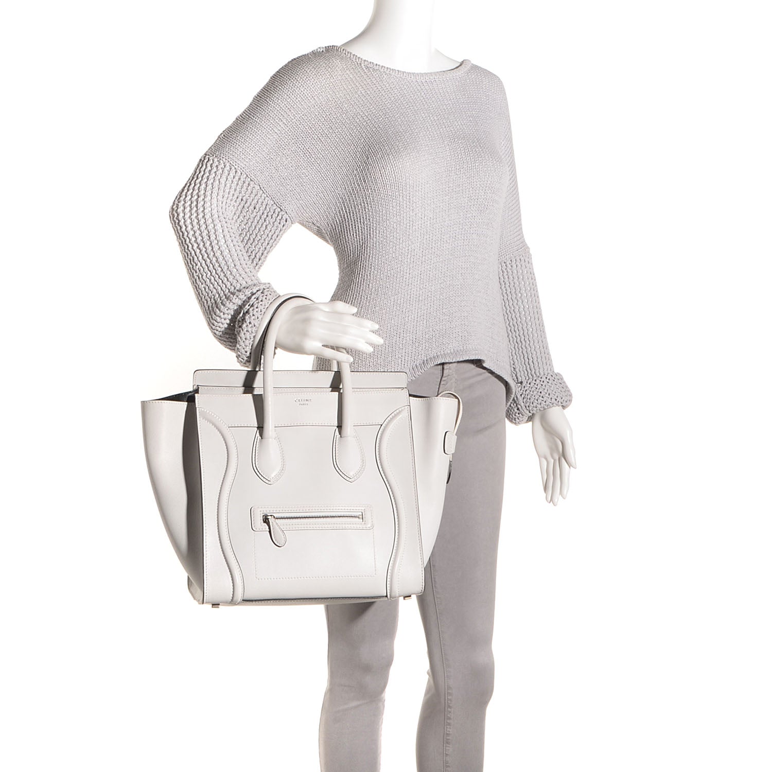 Celine Smooth Calfskin Mini Luggage White Black 2 of 8