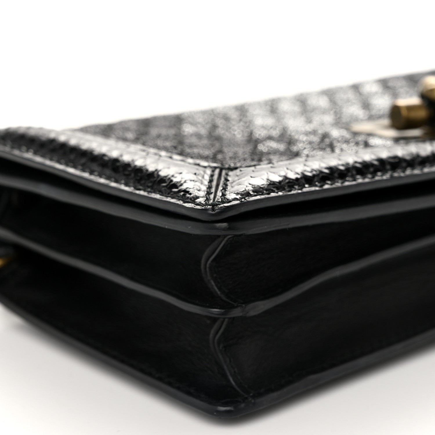 Bottega Veneta Metallic Wool Woven Patent Ayers Olimpia Knot Silver Black 7 of 10