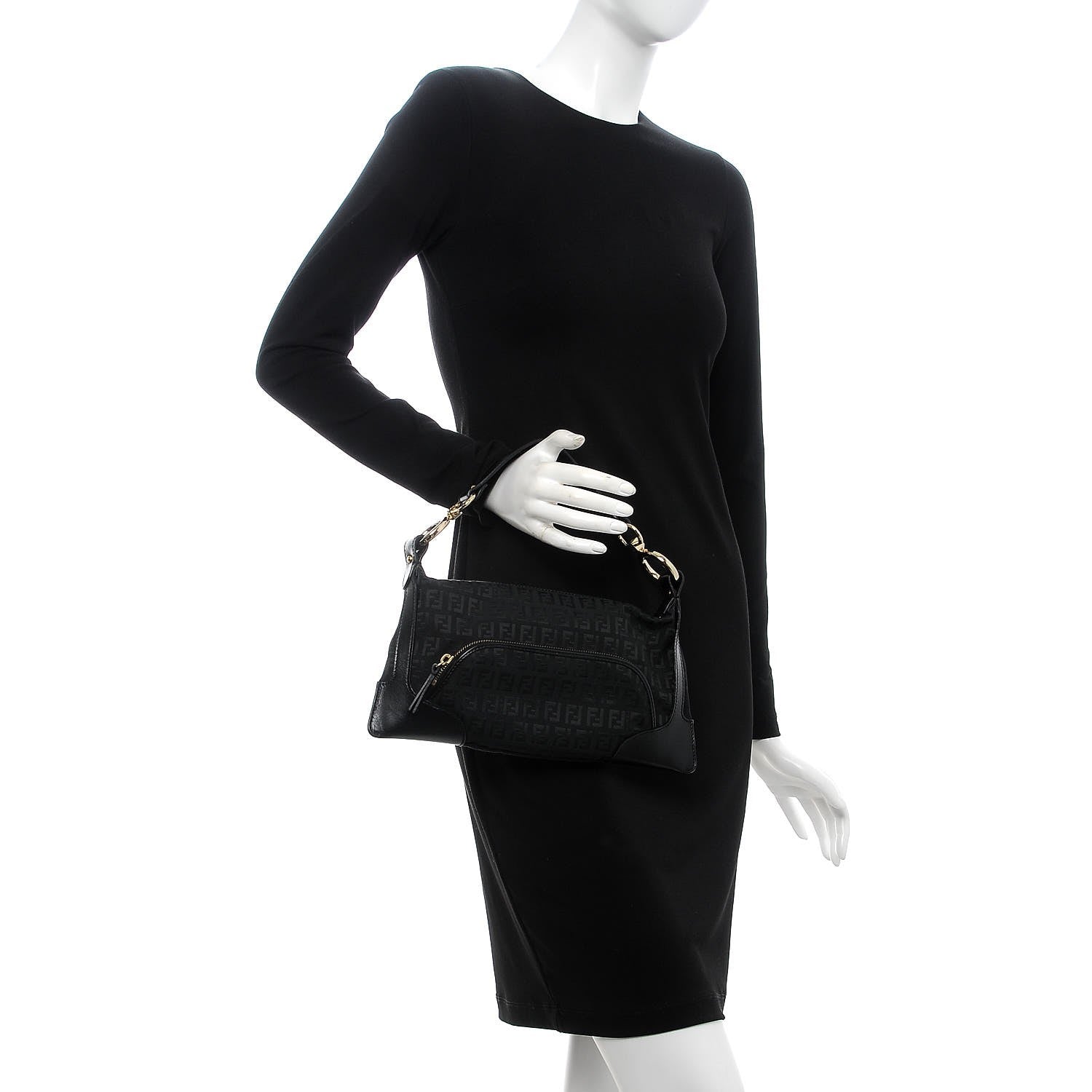 Fendi Zucchino Cuoio Small Chef Pocket Shoulder Bag Black 2 of 7