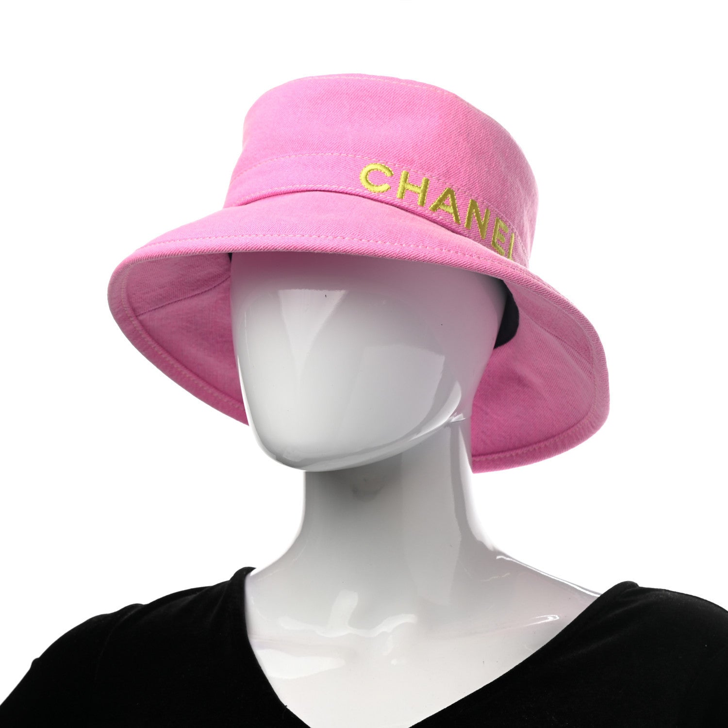 Chanel Denim Logo Bucket Hat M Pink Yellow 2 of 8