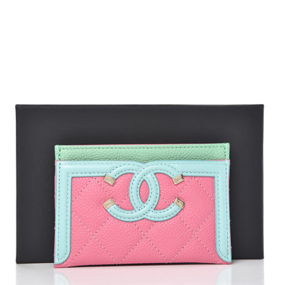 Chanel Caviar Quilted CC Filigree Card Holder Pink Blue Green 9 of 9