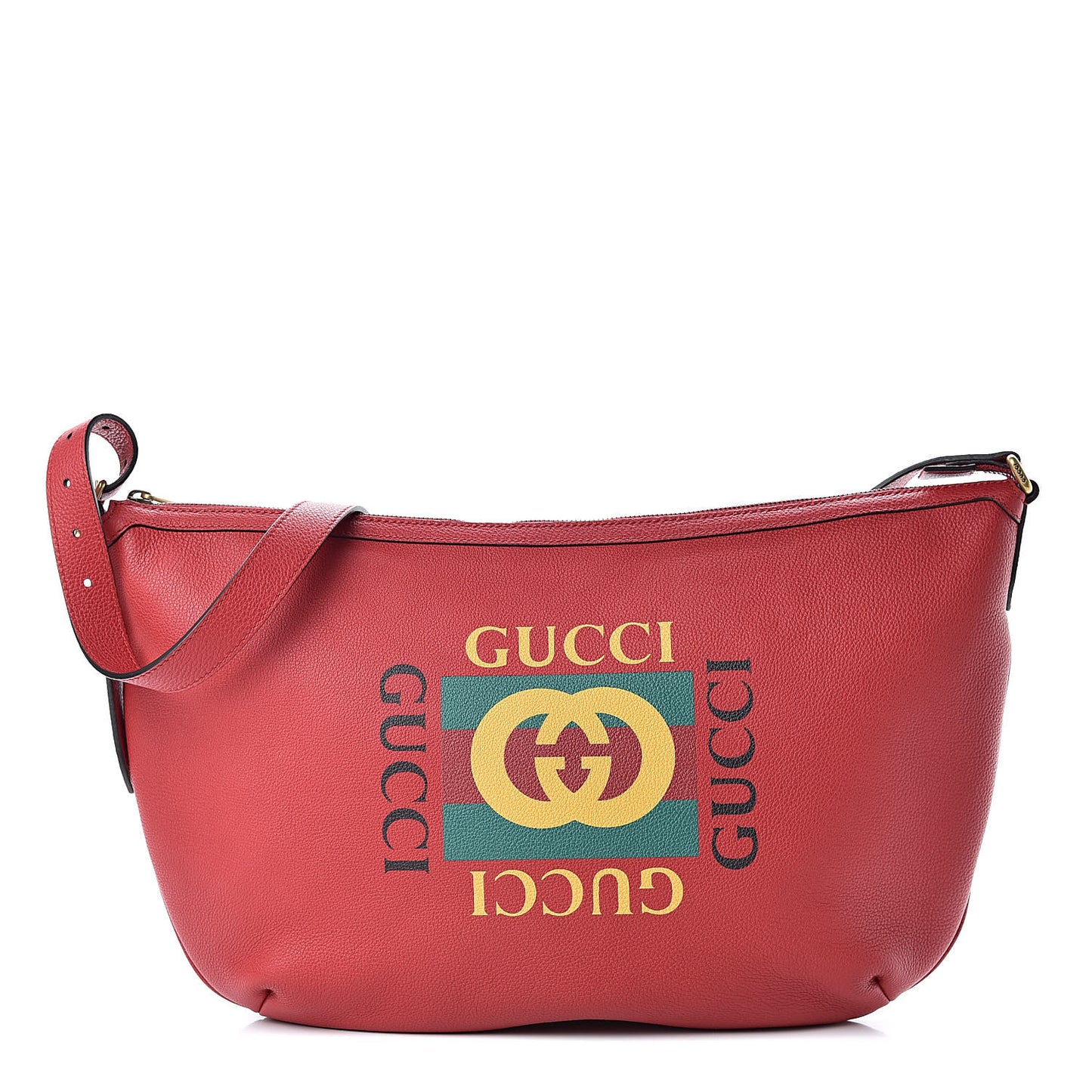 Grained Calfskin Logo Half Moon Hobo Red