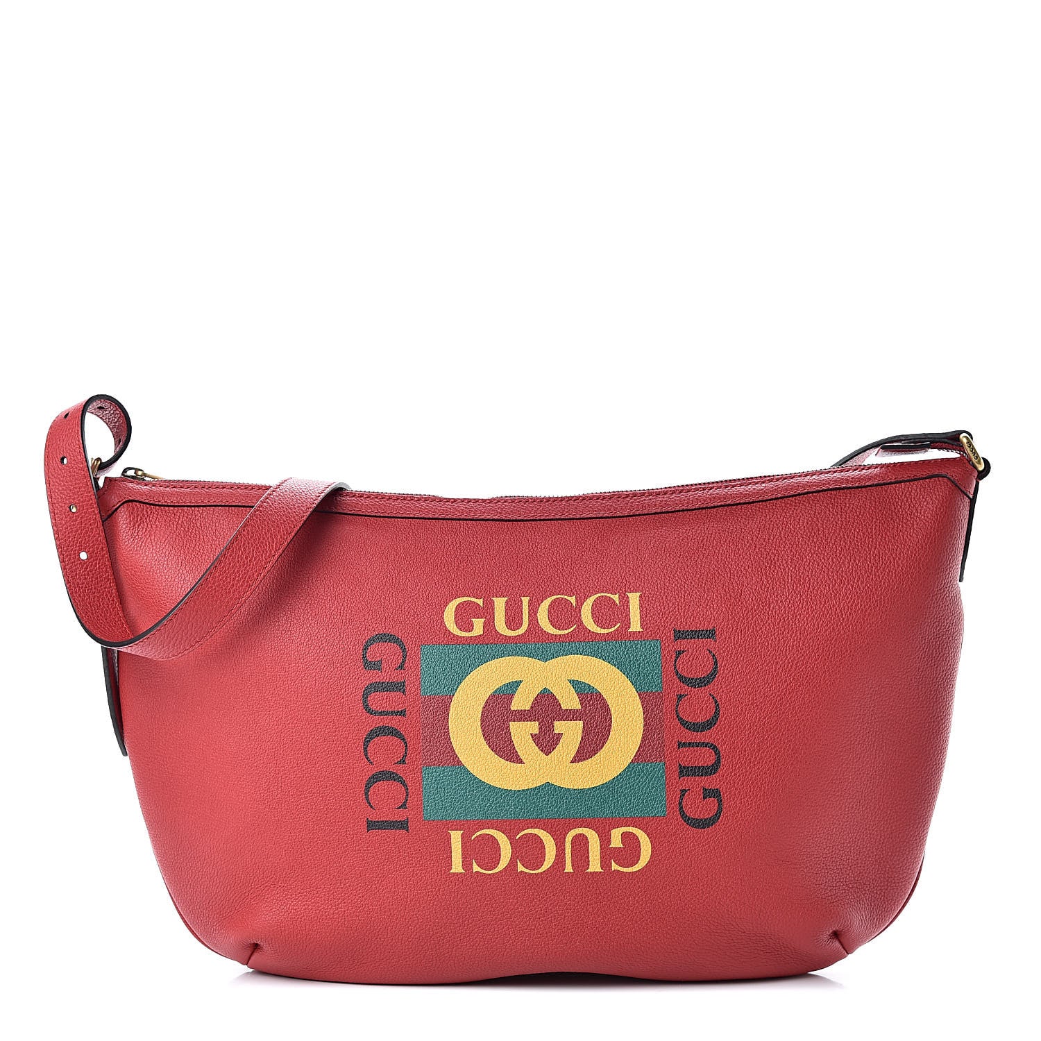 Gucci Grained Calfskin Logo Half Moon Hobo Red 1 of 10