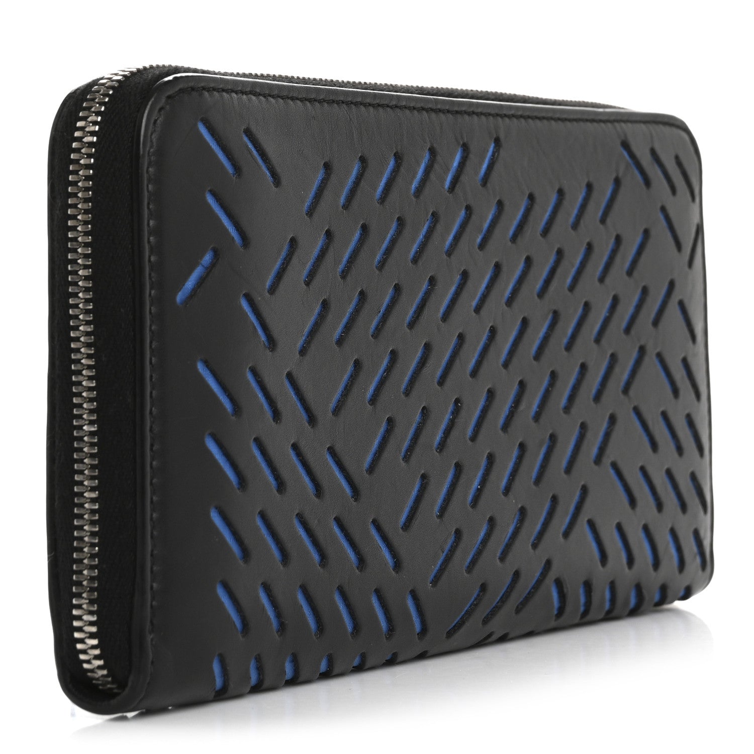 Bottega Veneta Calfskin Perforated Zip Around Wallet Blue Black 3 of 8