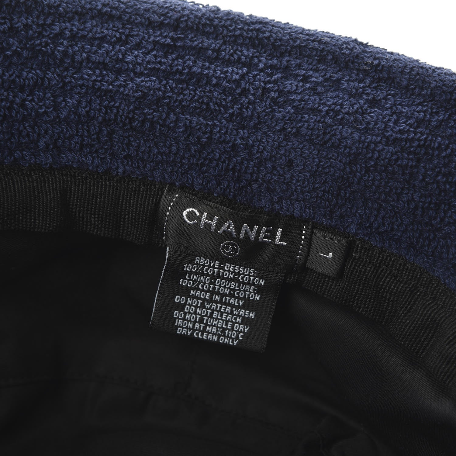 Chanel Cotton Terrycloth CC Cloche Bucket Hat L Beige Navy Blue 7 of 7