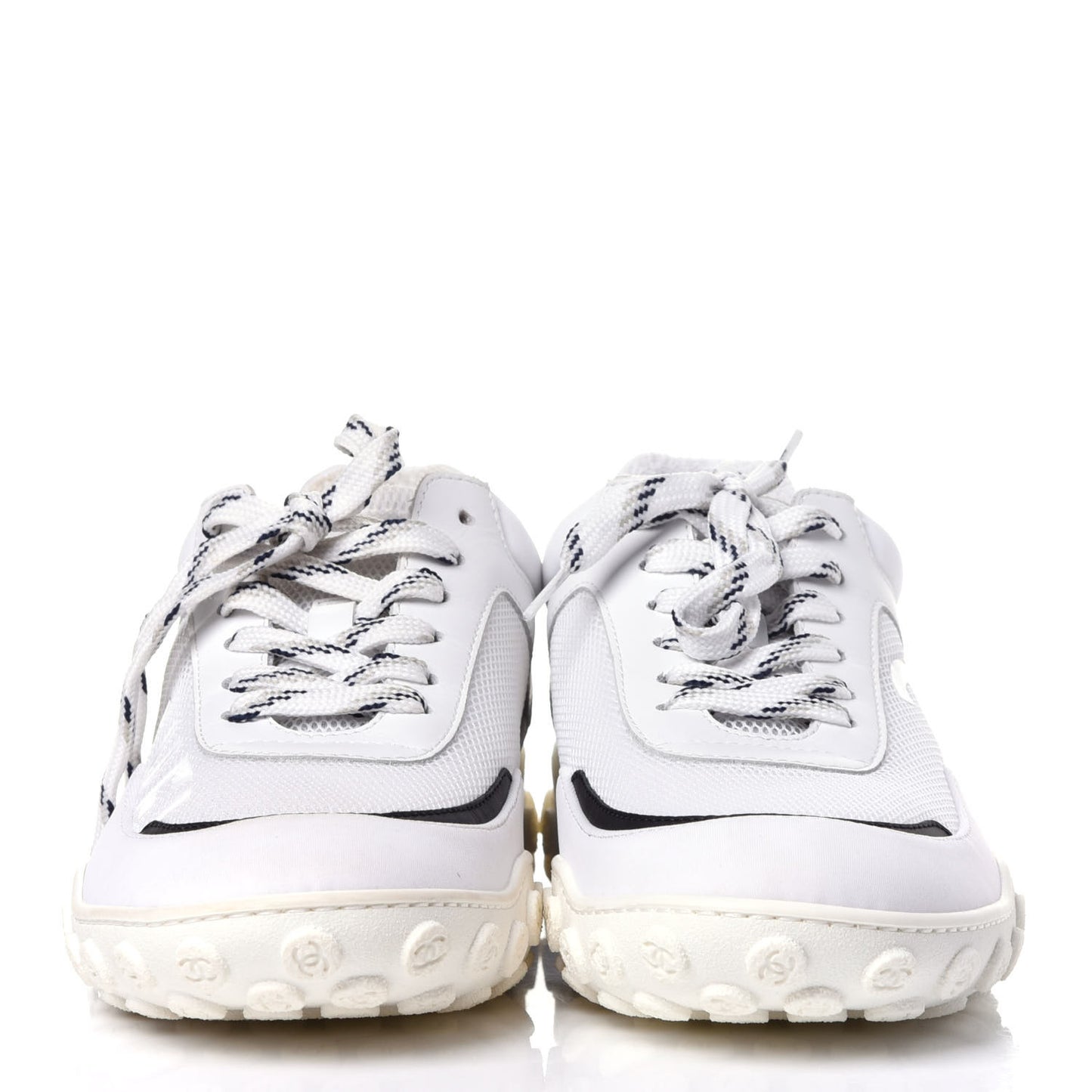 Calfskin Mesh Lycra Womens Logo Sneakers 40 White