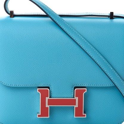 Hermes Epsom Constance 18 Bleu Du Nord Rouge De Coeur 10 of 11