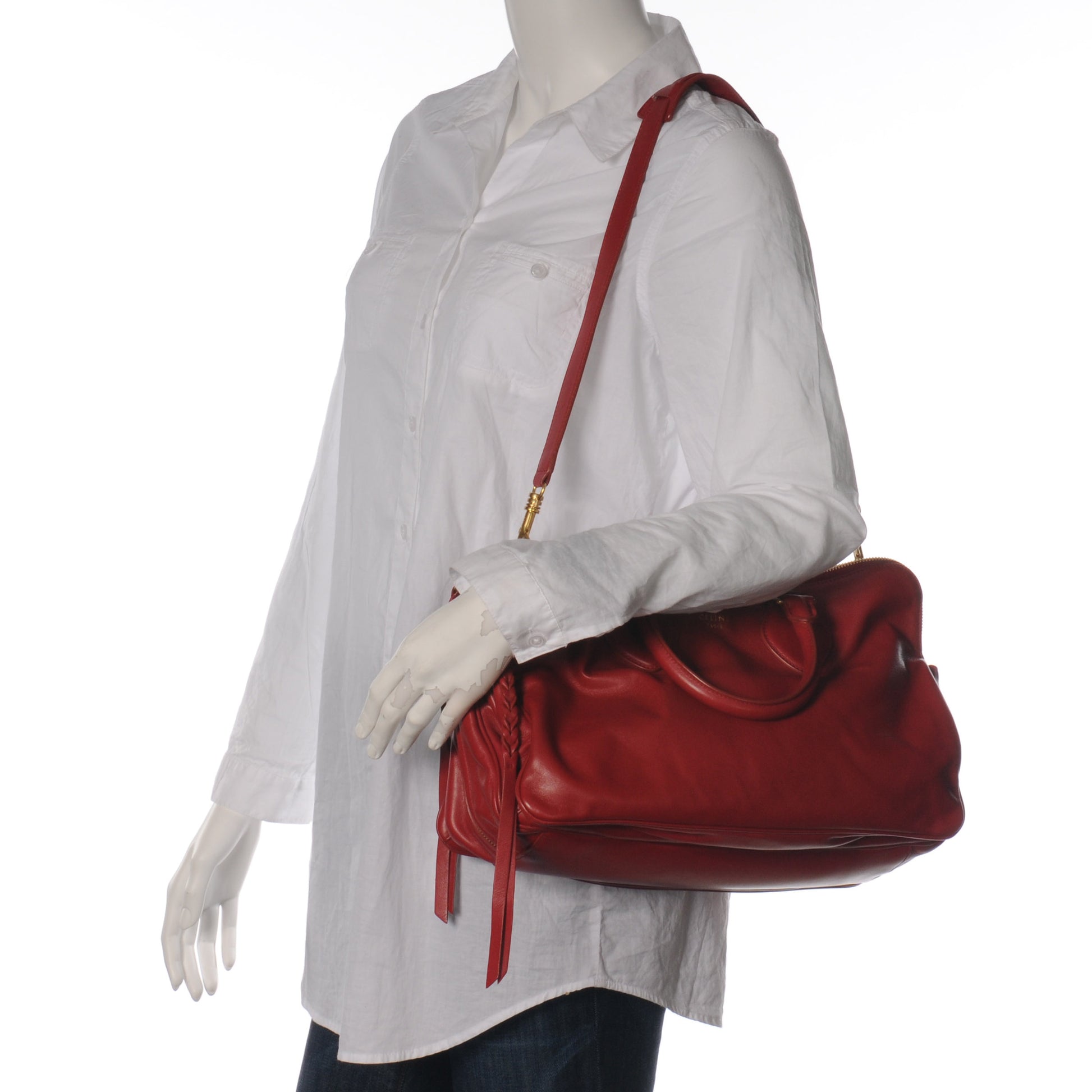 Celine Smooth Calfskin Small Triptyque Satchel Red 2 of 7