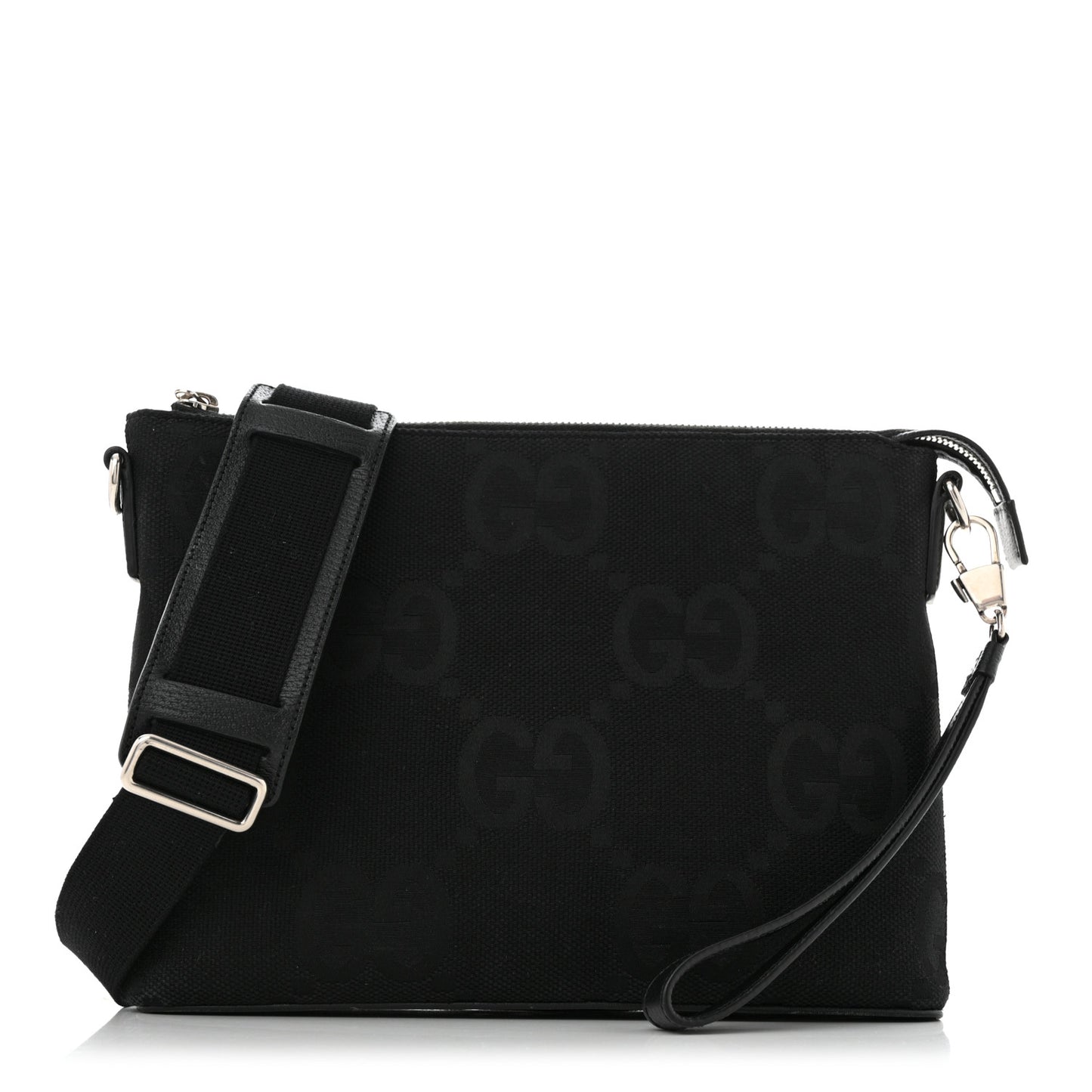 Monogram Jumbo GG Textured Dollar Calfskin Wristlet Messenger Bag Black