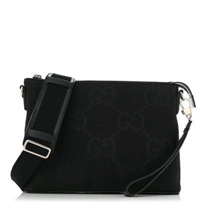 Gucci Monogram Jumbo GG Textured Dollar Calfskin Wristlet Messenger Bag Black 1 of 13
