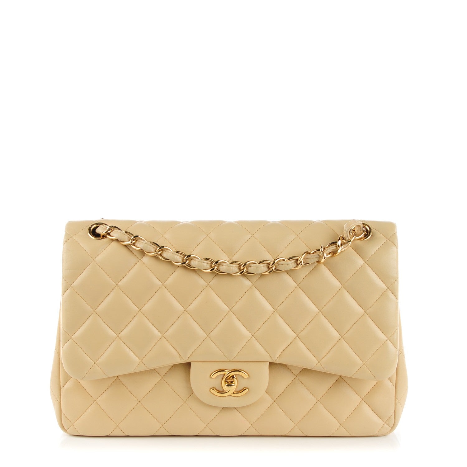 Chanel Lambskin Quilted Jumbo Double Flap Beige 1 of 9