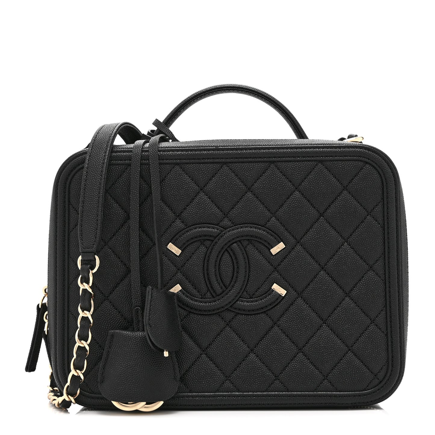 Caviar Quilted Large CC Filigree Vanity Case Black