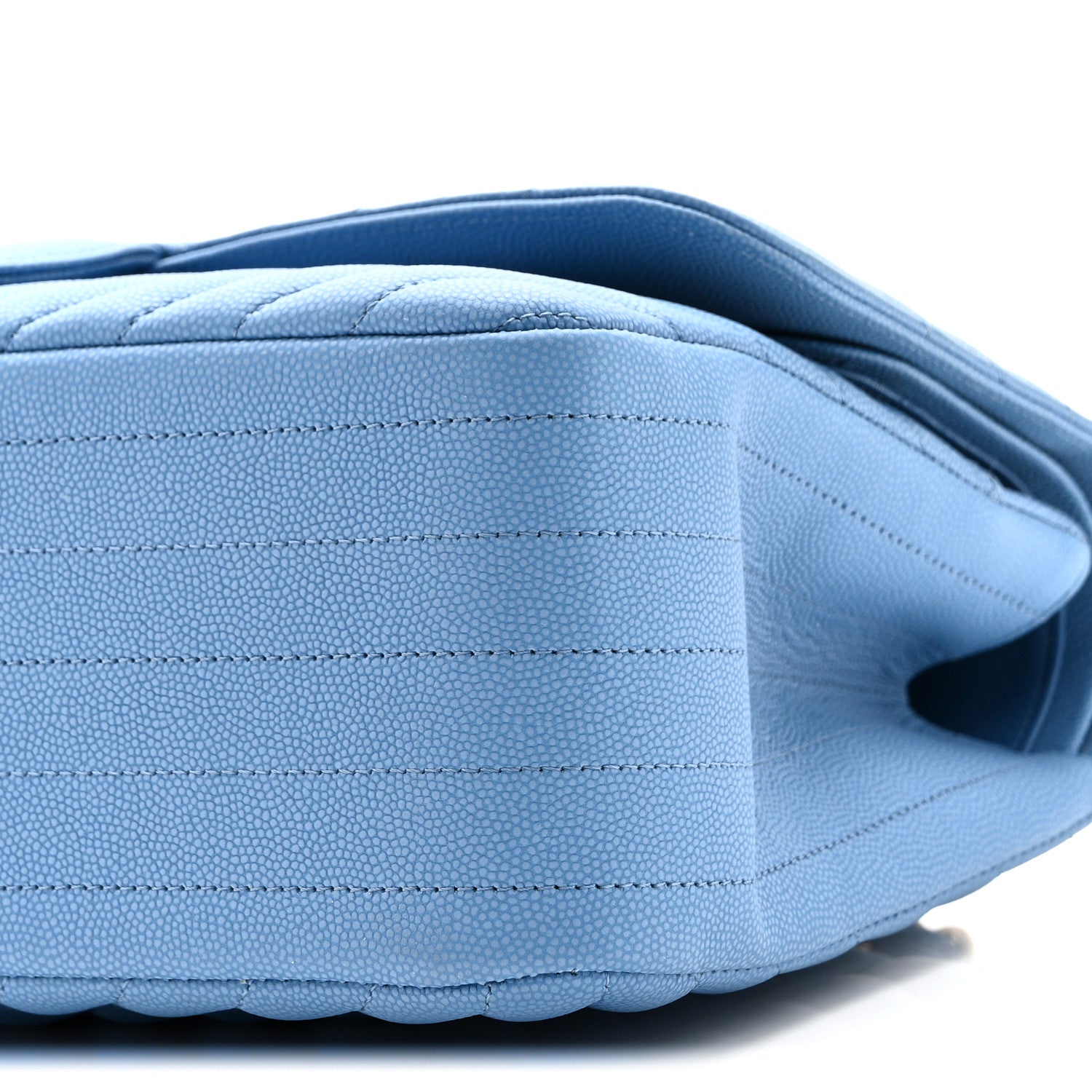 Chanel Caviar Flat Chevron Quilted Jumbo Double Flap Blue 10 of 10