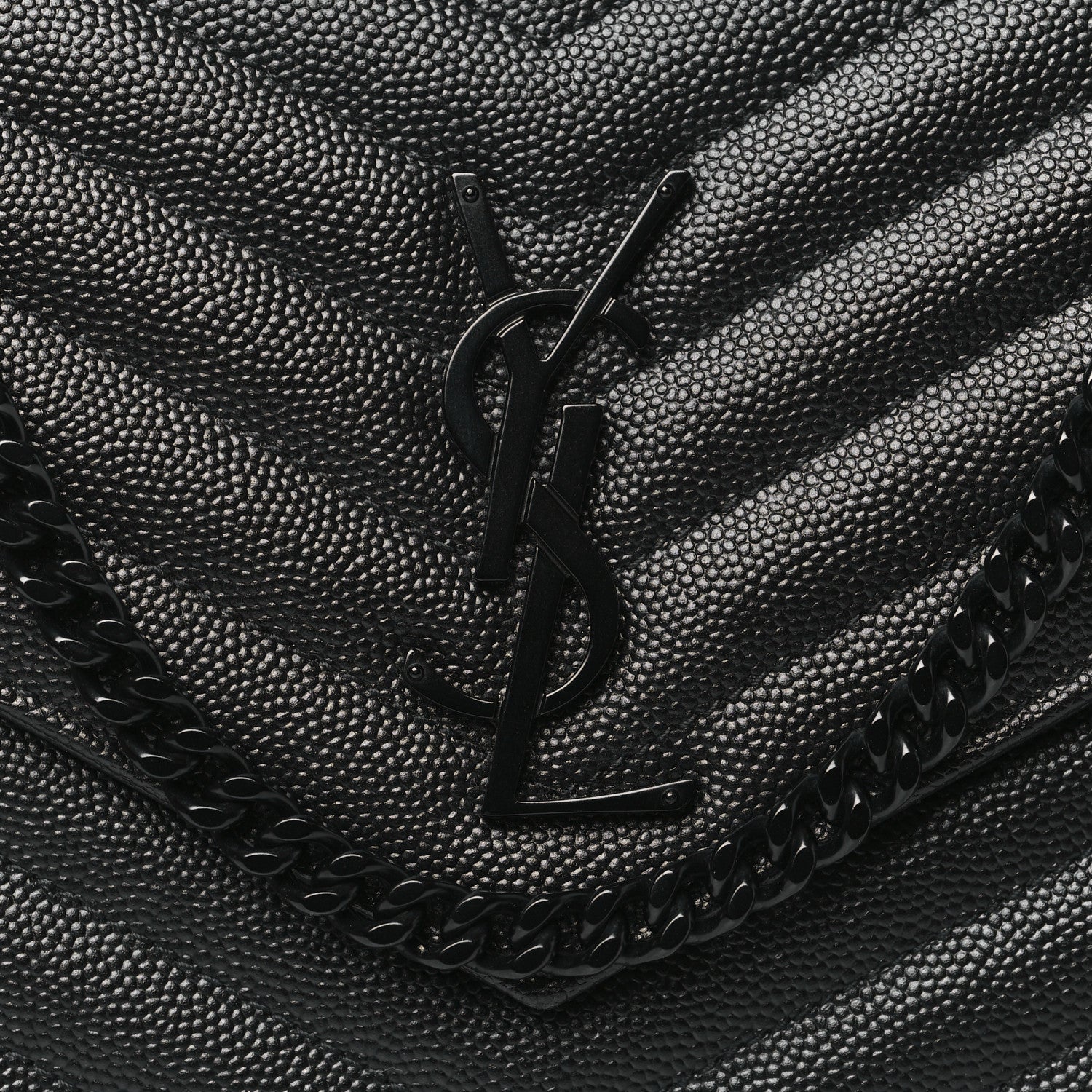 Saint Laurent Grain De Poudre Matelasse Chevron Monogram Monochrome Chain Wallet Black 7 of 10