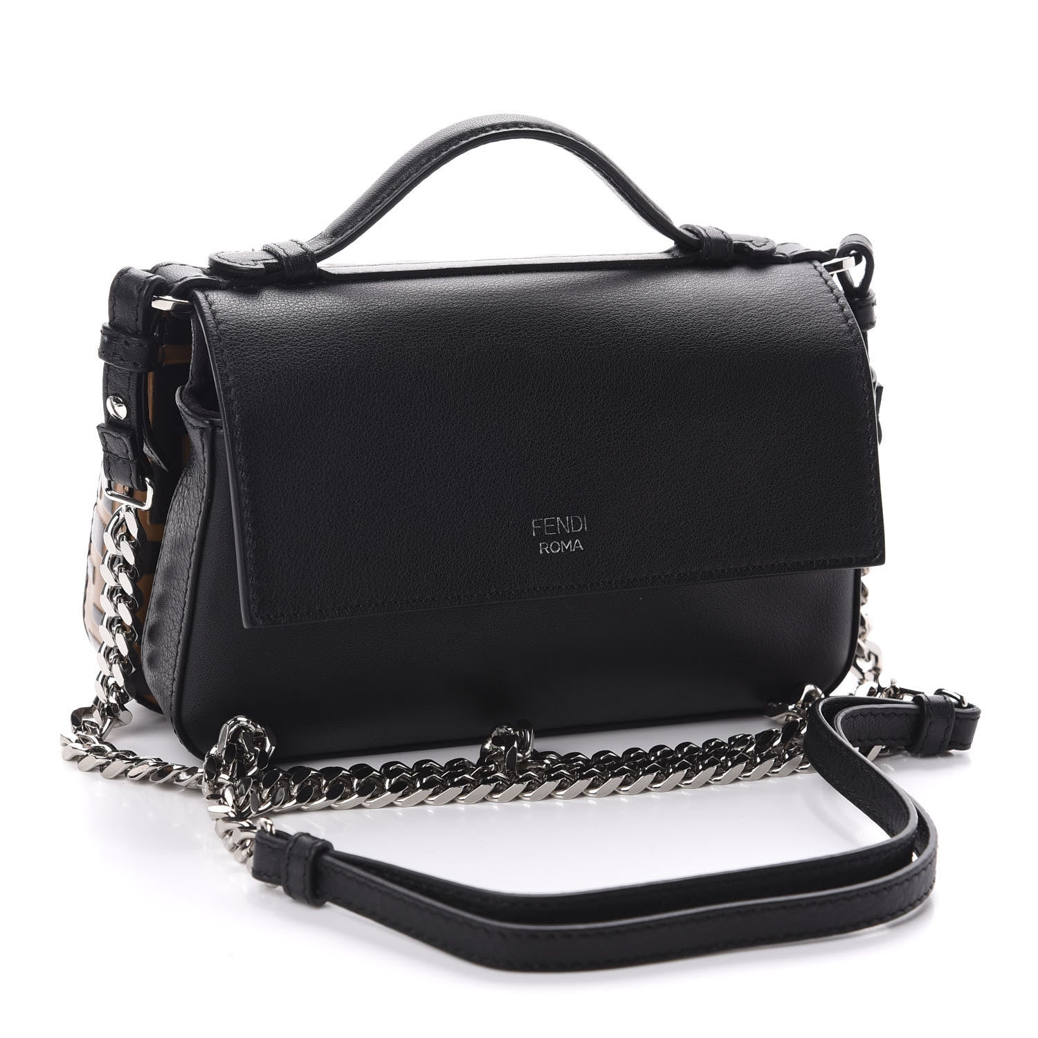 Fendi Vitello Dolce F is Fendi FF Embossed Micro Double Baguette Tobacco Black 3 of 11
