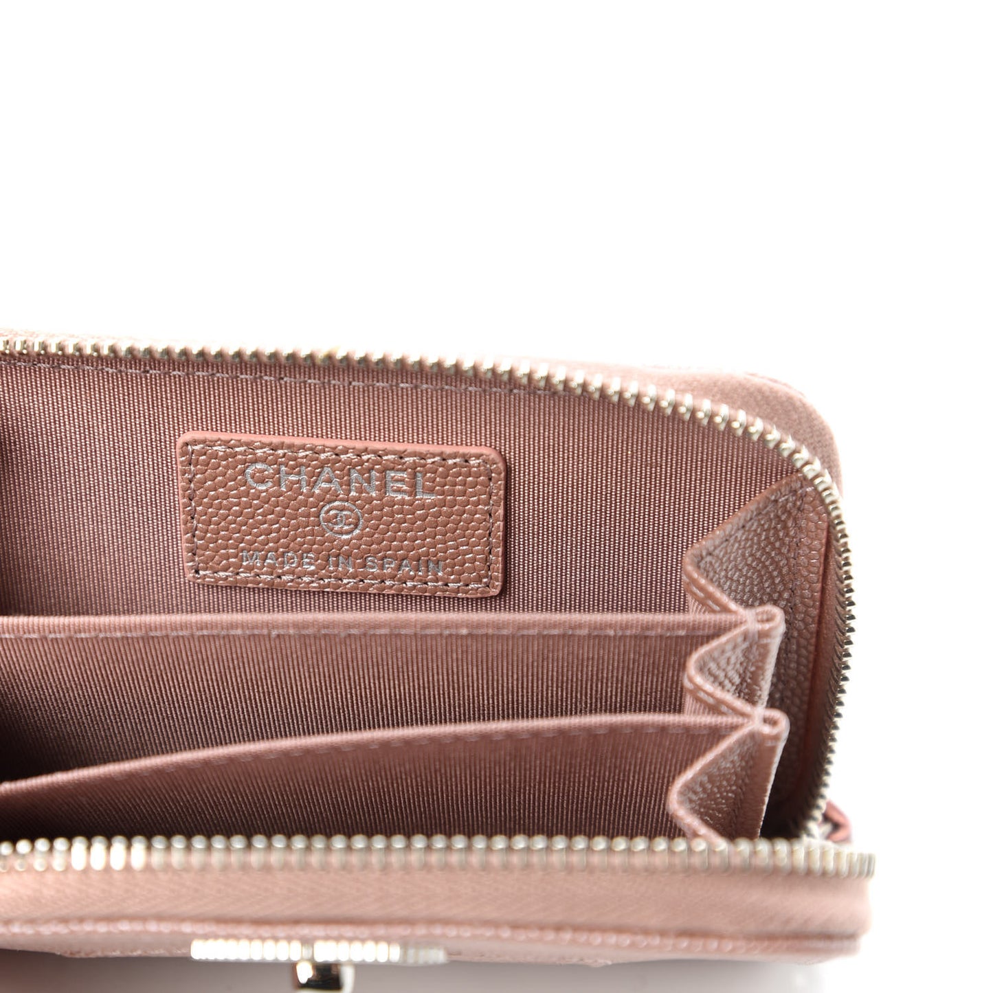 Metallic Caviar Chevron Quilted Vintage Mademoiselle Zip Coin Purse Pink