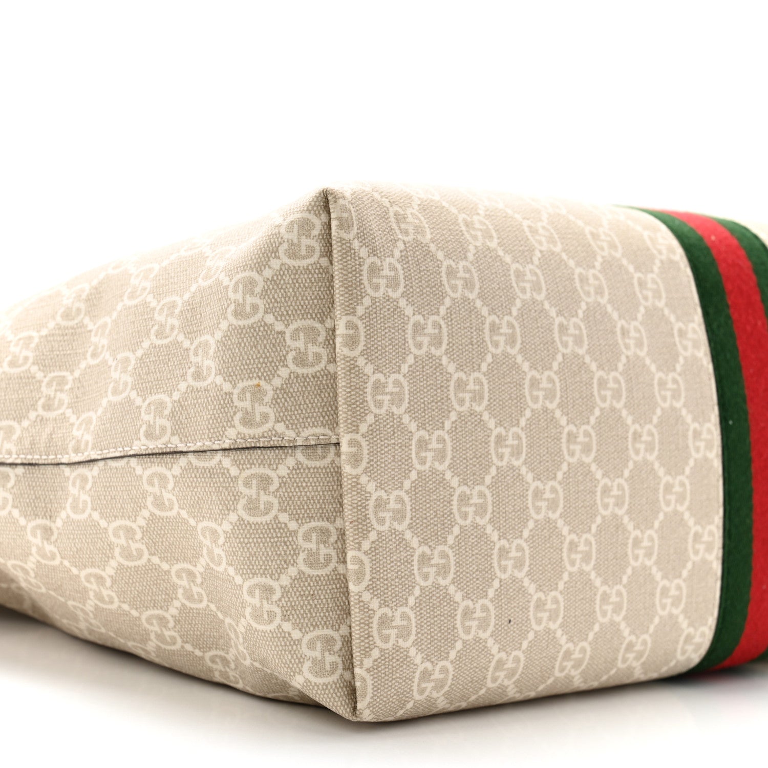 Gucci GG Supreme Monogram Textured Dollar Calfskin Web Medium Ophidia Shopping Tote Beige Mystic White Oatmeal 9 of 10