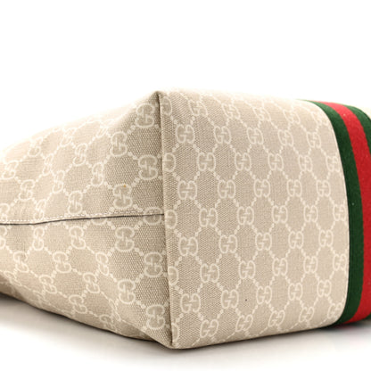 Gucci GG Supreme Monogram Textured Dollar Calfskin Web Medium Ophidia Shopping Tote Beige Mystic White Oatmeal 9 of 10
