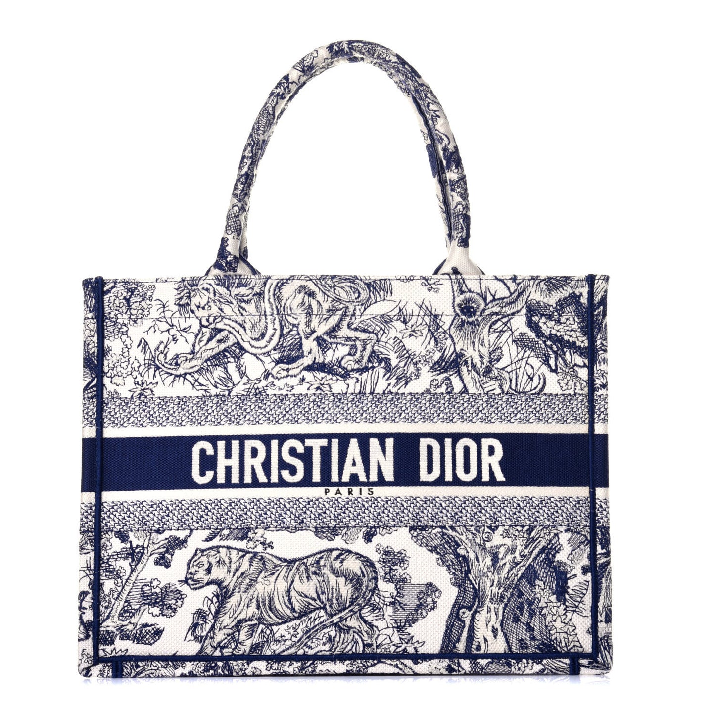 Canvas Embroidered Medium Dioriviera Toile De Jouy Book Tote Blue