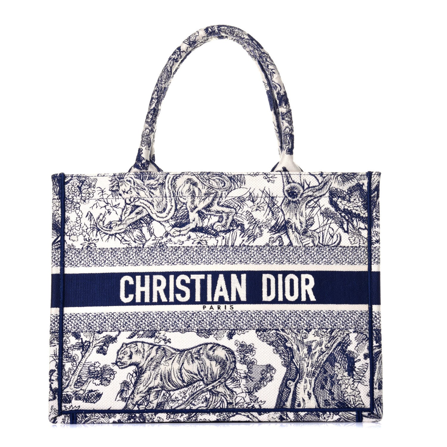 Christian Dior Canvas Embroidered Medium Dioriviera Toile De Jouy Book Tote Blue 1 of 8