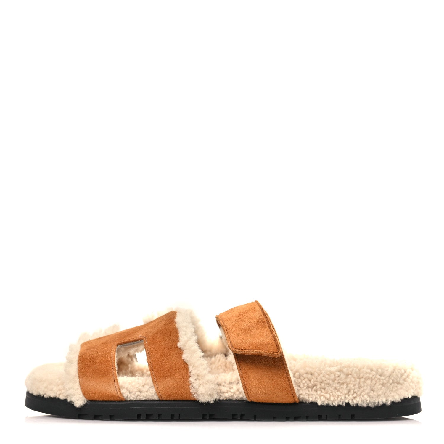Hermes Suede Goatskin Woolskin Womens Chypre Sandals 39 Naturel Ecru 1 of 9