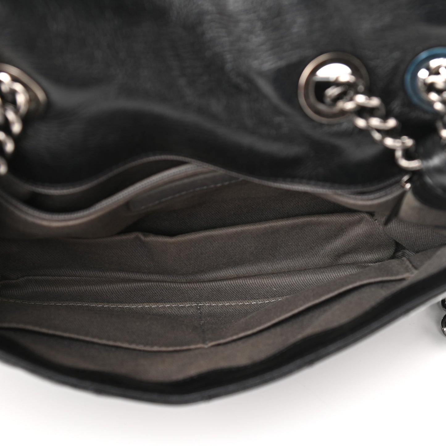 Glazed Calfskin Quilted Flap Black