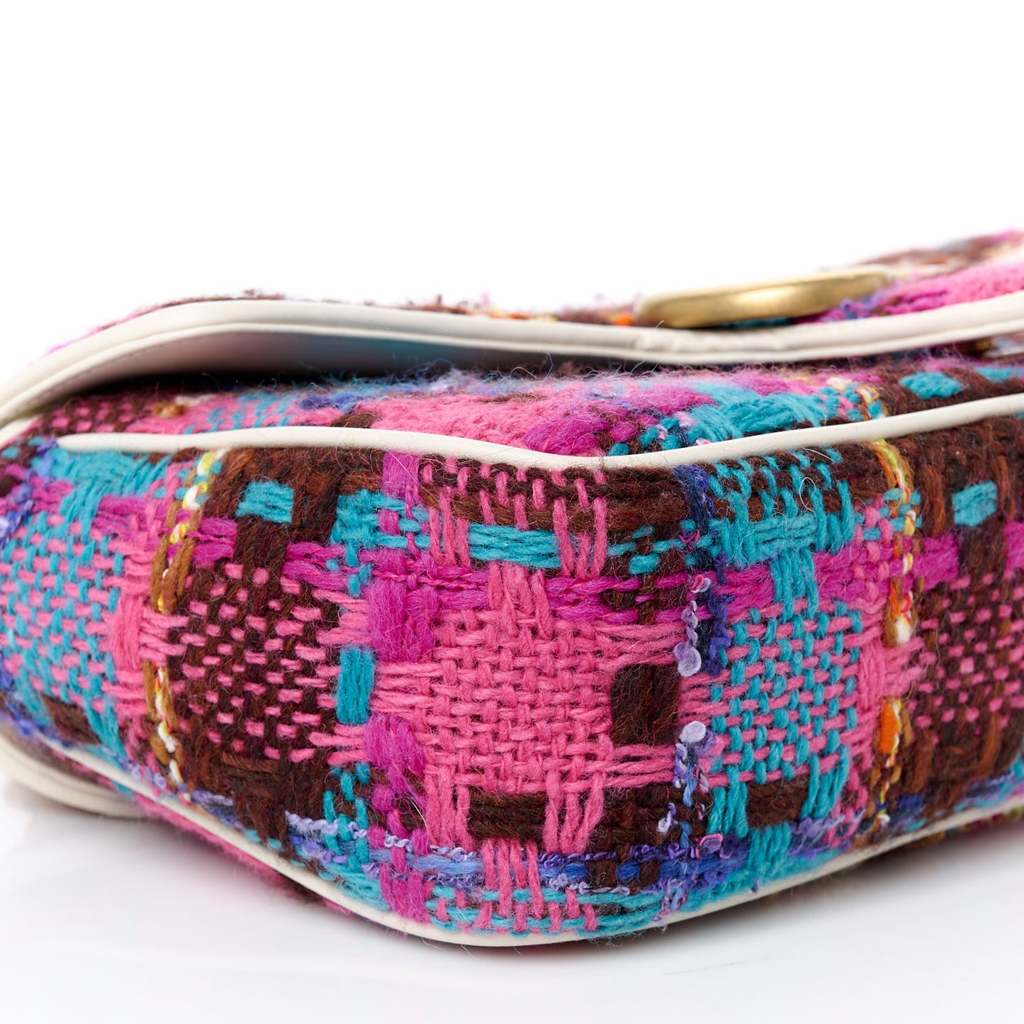 Tweed Calfskin Spicy Check Small GG Marmont Shoulder Bag Pink Multicolor Mystic White