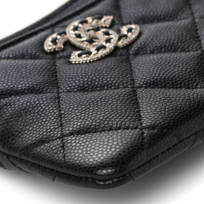 Chanel Caviar Quilted Crystal Zip Card Holder Wallet Black 9 of 11