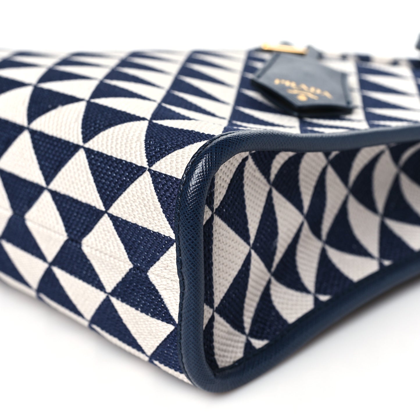 Jacquard Saffiano Triangolo Symbole Embroidered Small Tote Baltico Talco