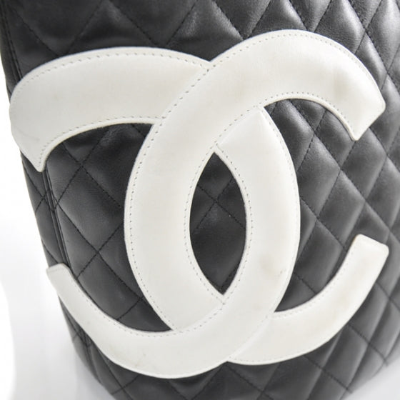 Calfskin Quilted Large Cambon Tote Black White
