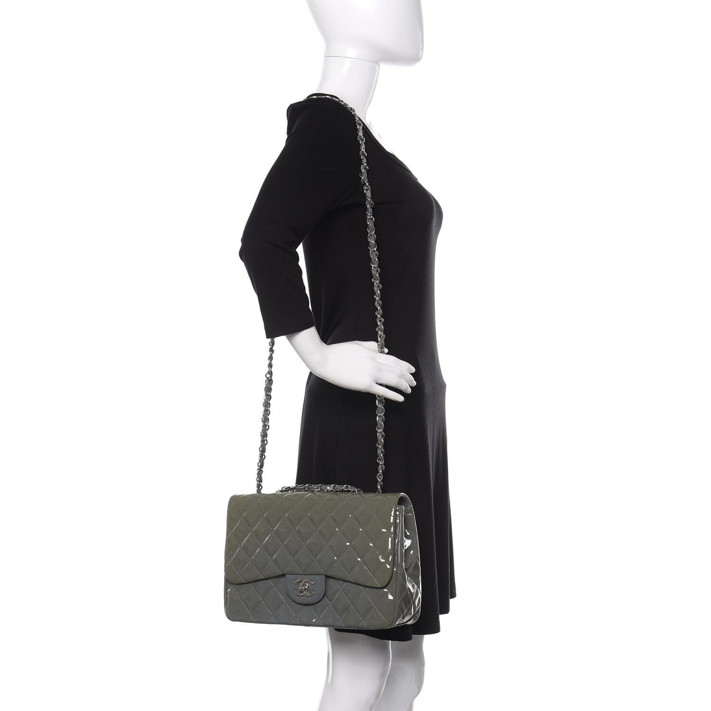 Patent Quilted Jumbo Single Flap Grey