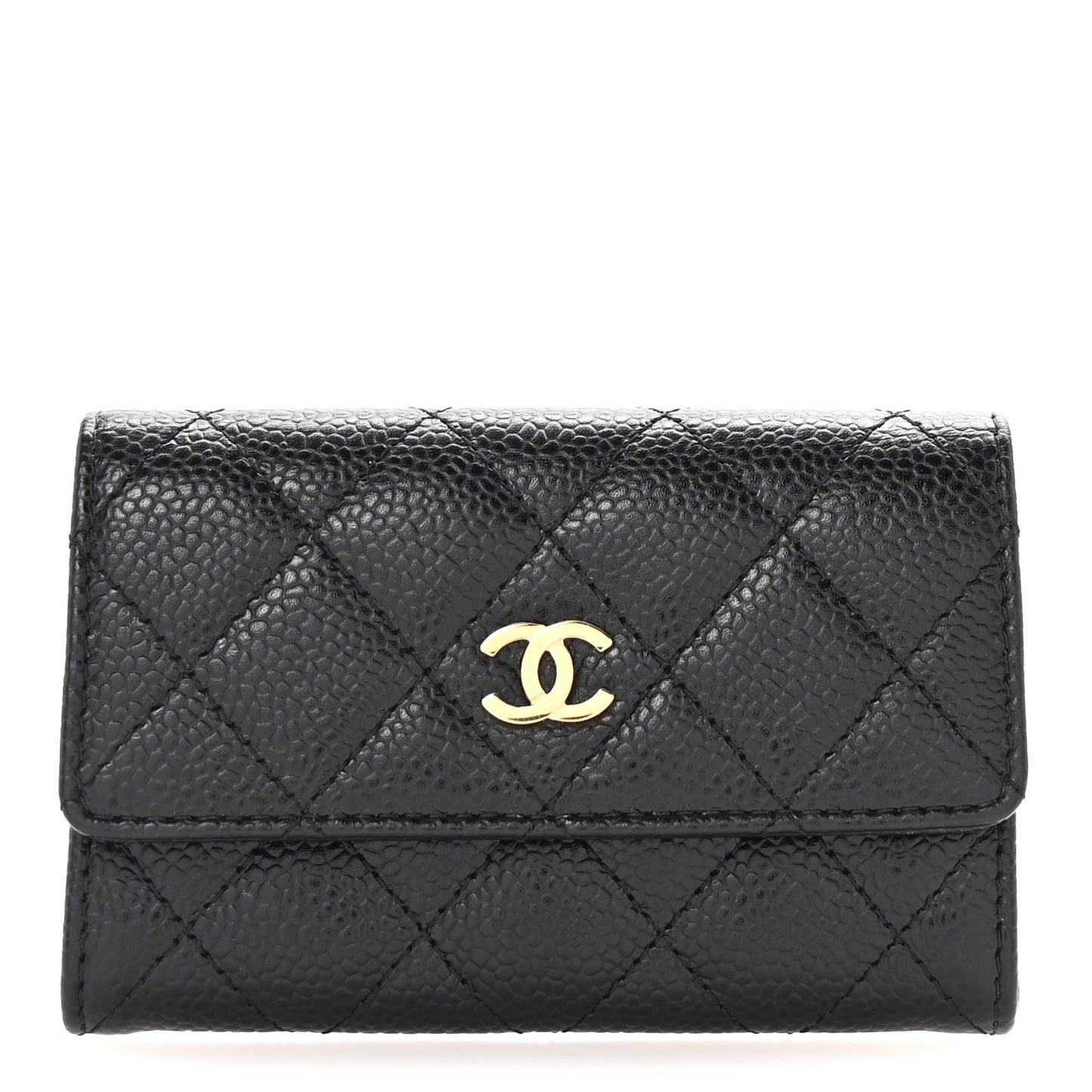 Caviar Quilted Flap Card Holder Black