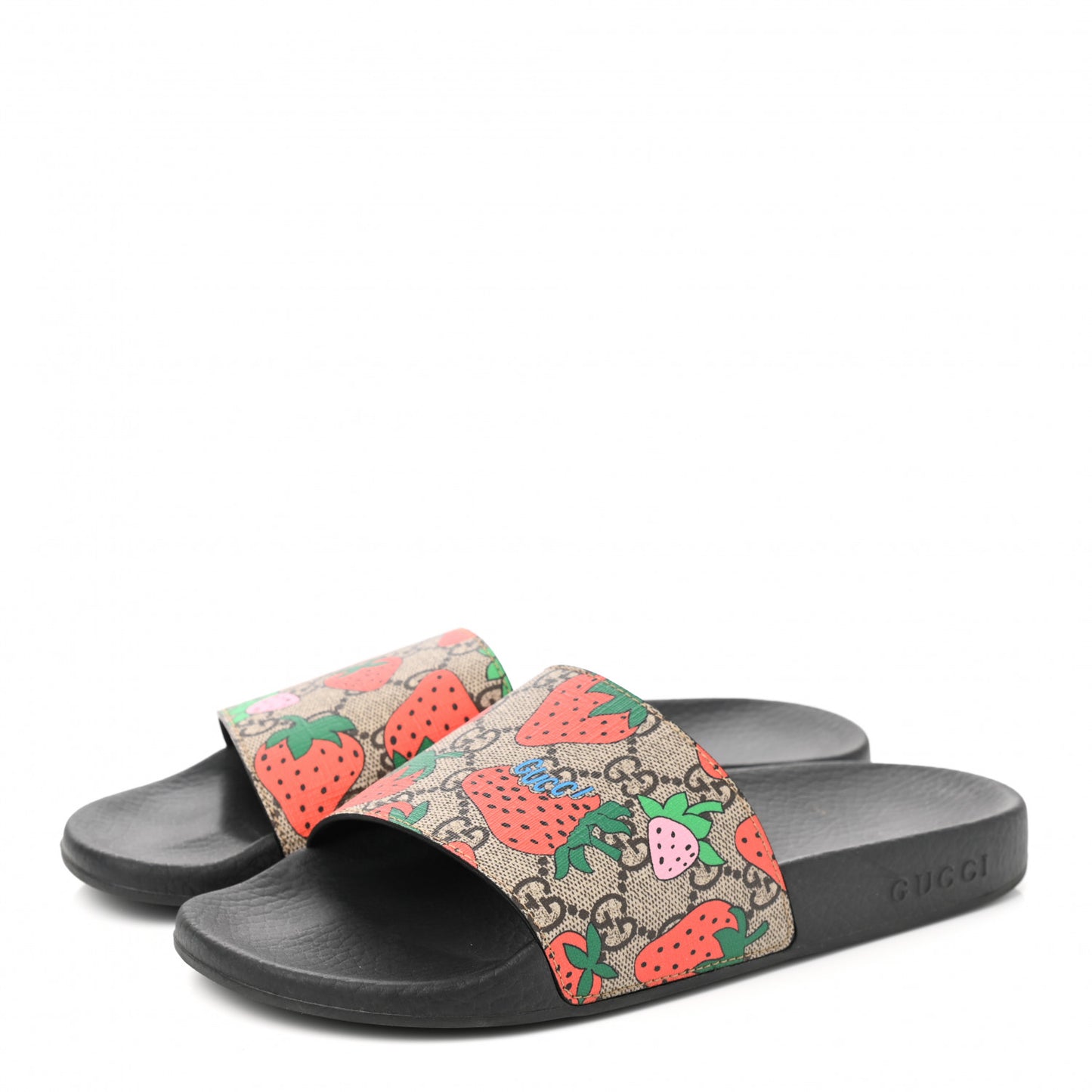 GG Supreme Monogram Strawberry Slide Sandals 39 Beige Multicolor