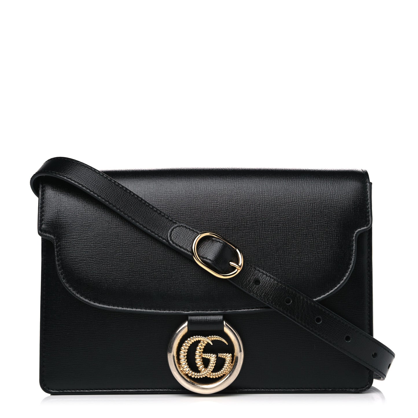 Textured Calfskin Small Torchon GG Ring Shoulder Bag Black