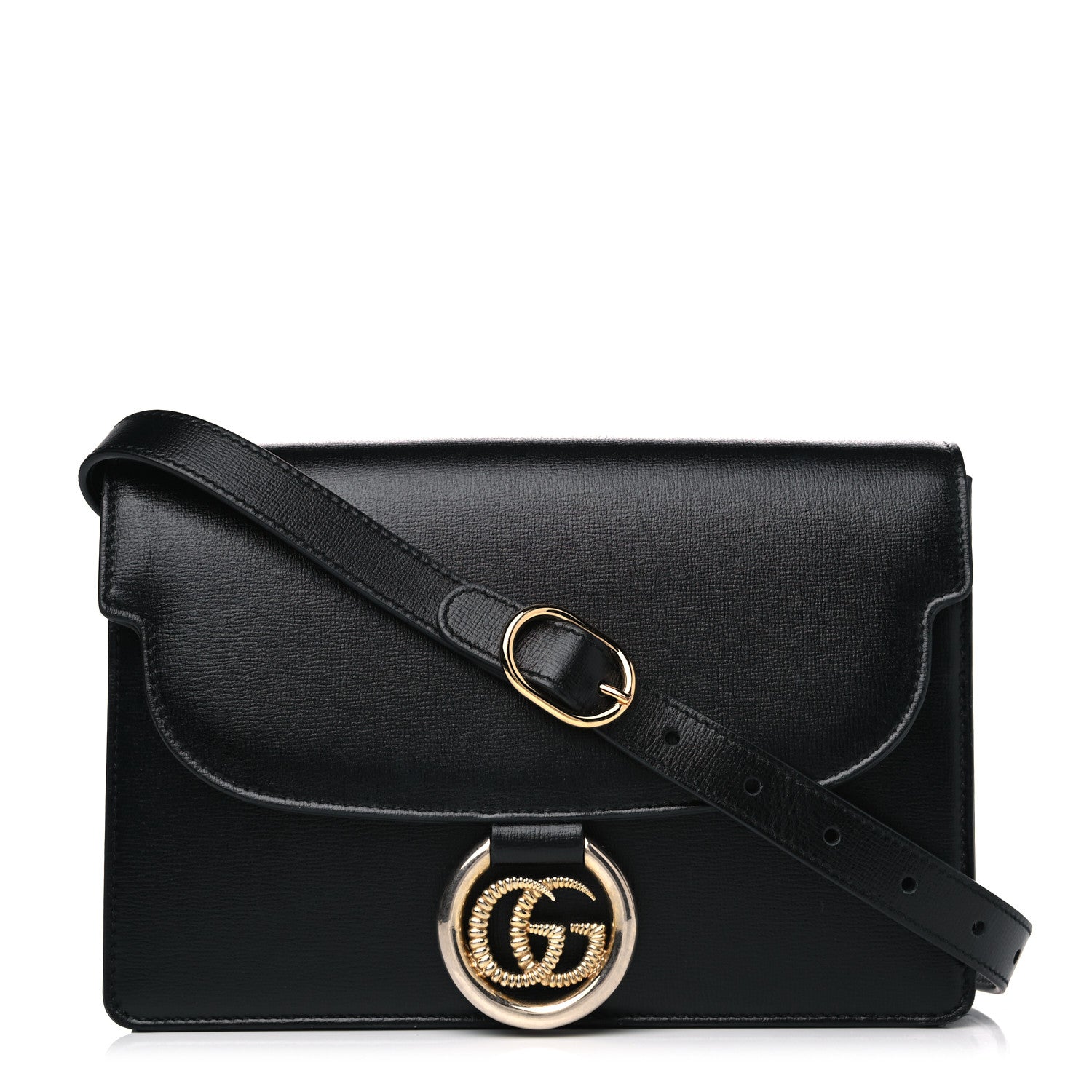 Gucci Textured Calfskin Small Torchon GG Ring Shoulder Bag Black 1 of 11