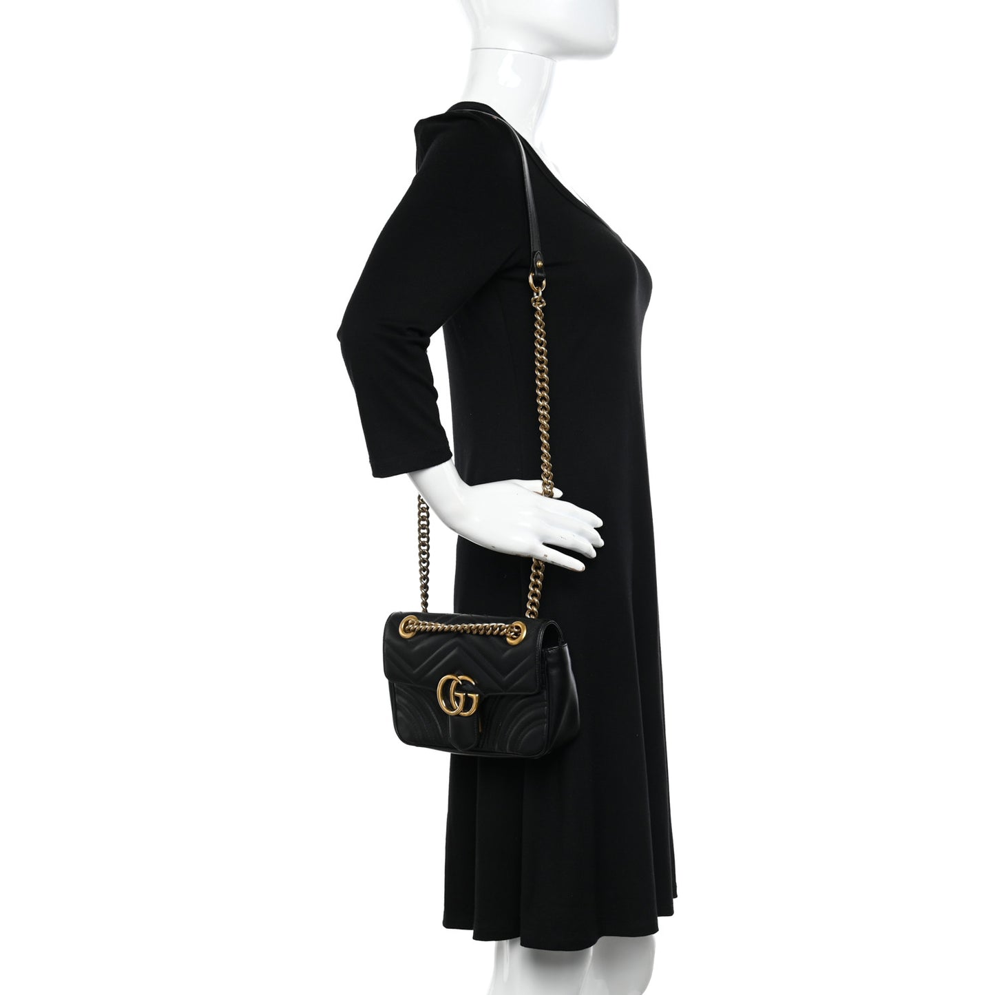 Calfskin Matelasse Small GG Marmont Shoulder Bag Black