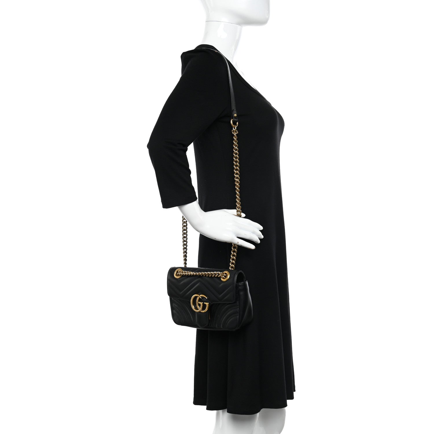 Gucci Calfskin Matelasse Small GG Marmont Shoulder Bag Black 2 of 12