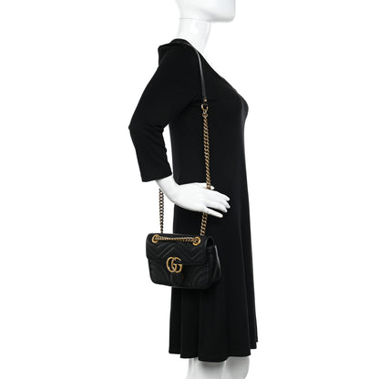 Gucci Calfskin Matelasse Small GG Marmont Shoulder Bag Black 2 of 12