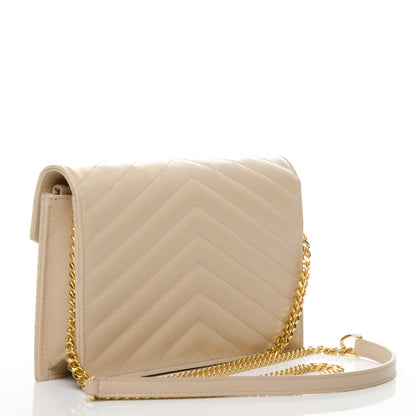 Saint Laurent Grain De Poudre Matelasse Chevron Monogram Envelope Chain Wallet Nude Powder 3 of 7