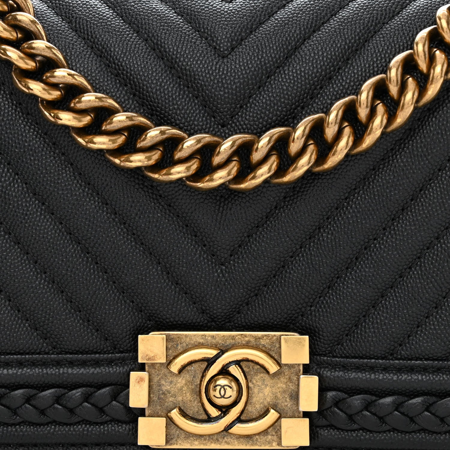 Chanel Caviar Chevron Quilted Braided Medium Boy Flap Black 8 of 11