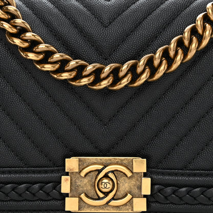 Chanel Caviar Chevron Quilted Braided Medium Boy Flap Black 8 of 11