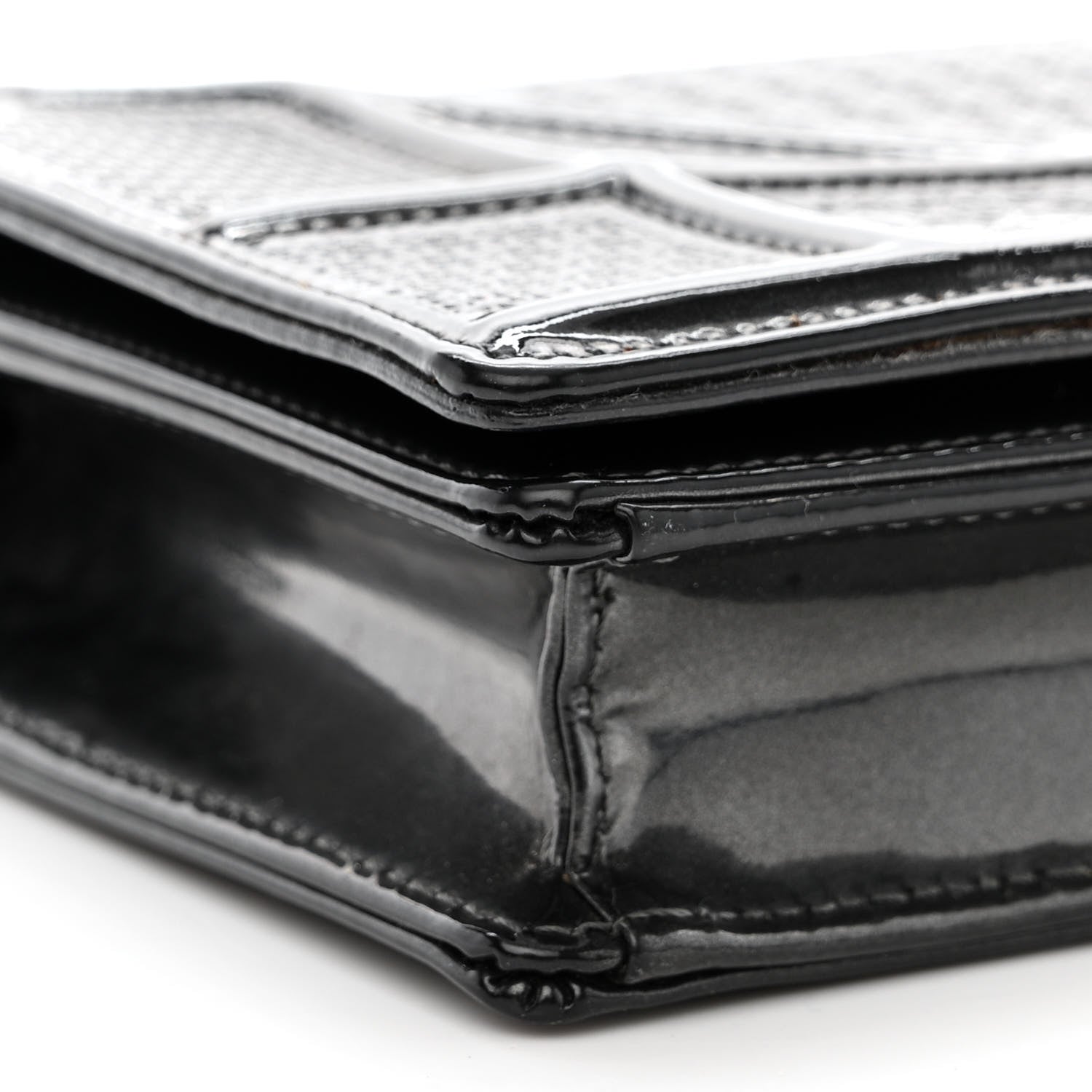 Christian Dior Metallic Patent Micro-Cannage Diorama Wallet on Chain Pouch Onyx Black 10 of 13
