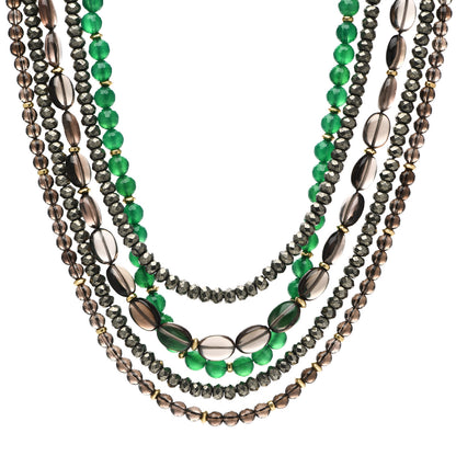 David Yurman 18K Yellow Gold Green Onyx Smoky Quartz Pyrite Signature Multi Strand Necklace 1 of 5